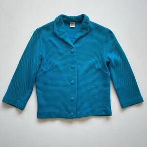 Vtg 60s BEELINE Blue Collared Button Up Tailored Knit Top XS/S Fitted Mod Retro